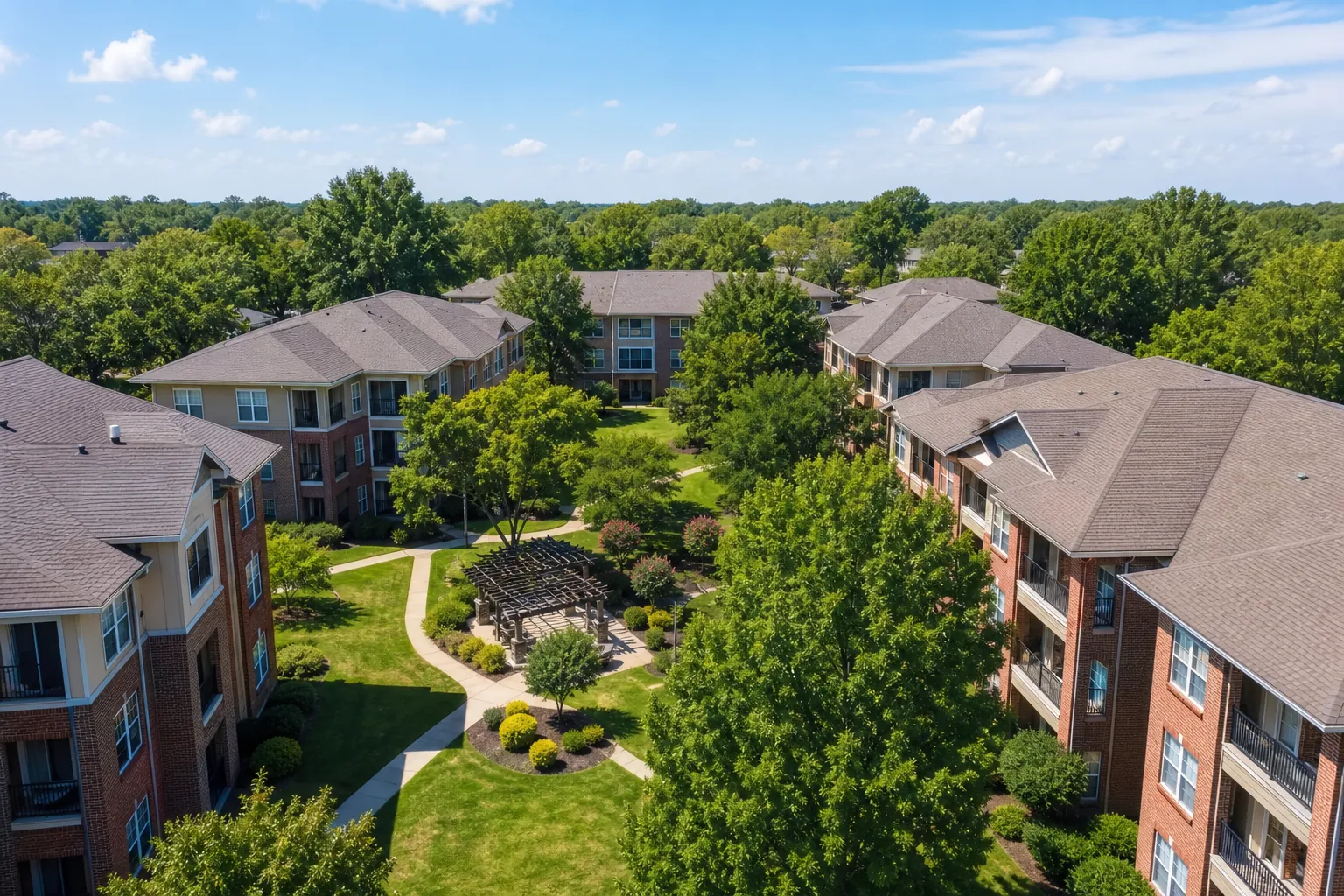 A landscaped multifamily apartment community